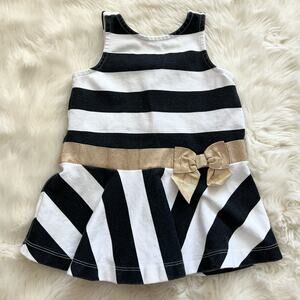 Janie and Jack Black and White Striped Sleeveless Dress Gold Ribbon Bow 6-12m
